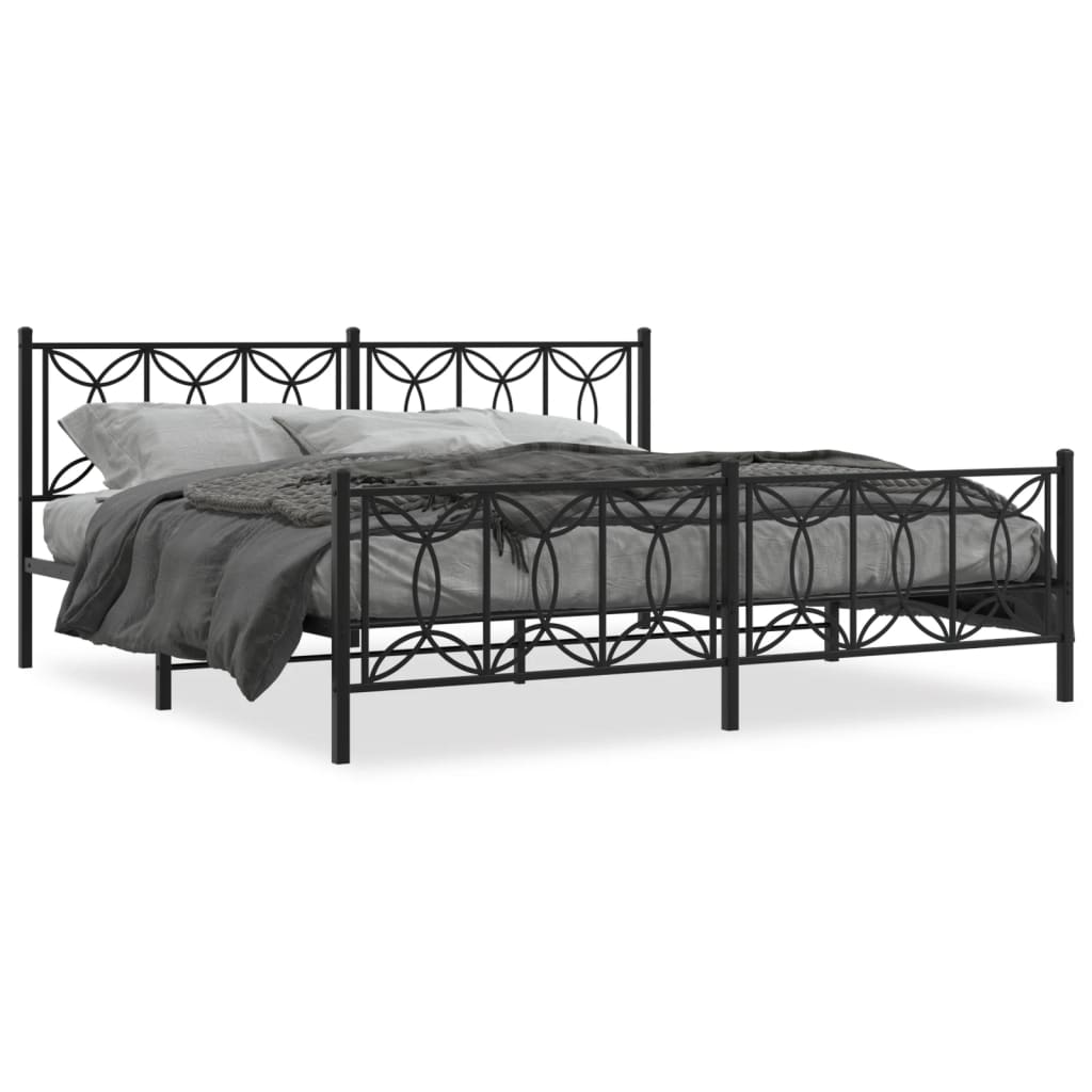 vidaXL Metal Bed Frame with Headboard and Footboard Black 76"x79.9" King-0
