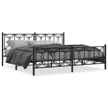 vidaXL Metal Bed Frame with Headboard and Footboard Black 76"x79.9" King-0