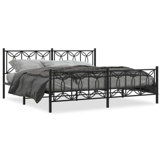 vidaXL Metal Bed Frame with Headboard and Footboard Black 76"x79.9" King-0