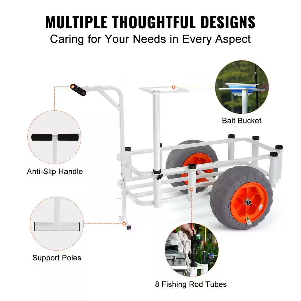 3.5 Cu.Ft. Beach Fishing Cart 350 Lbs. Heavy-Duty Steel Fish and Marine Cart Garden Cart with 2 X 16 In. PU Balloon Tire