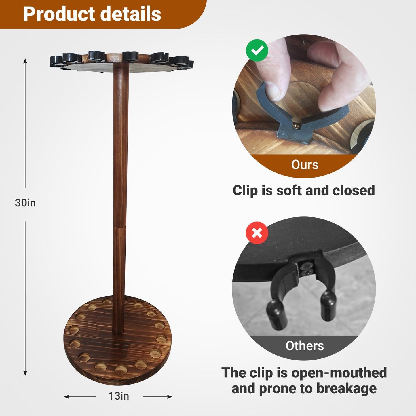 Fishing Rod Holders for Garage Wood Pole Rack Floor Stand Holds up to 15 Rods