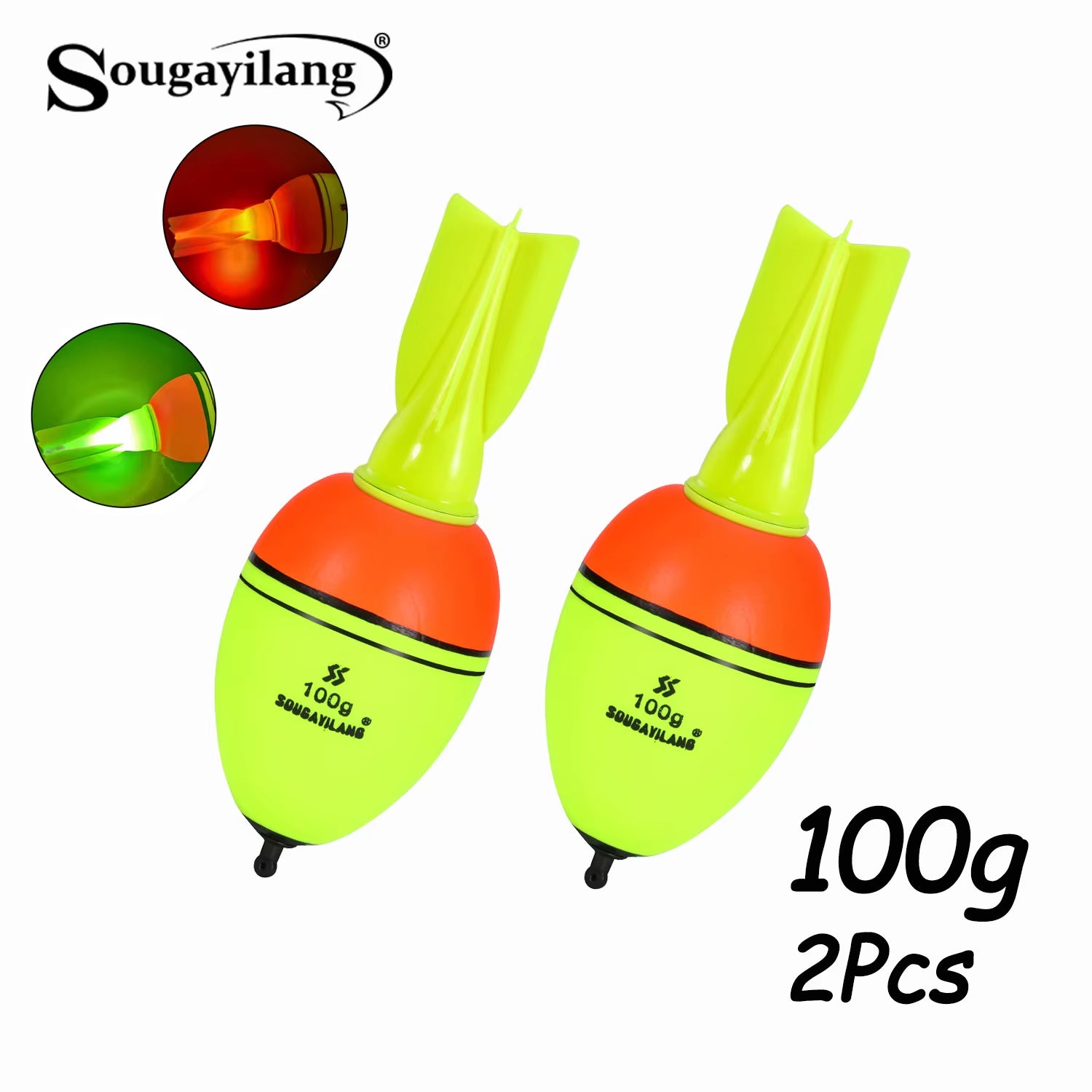 Luminous Fish Floats Rocket Shape 2Pcs with 6 Size -High Density Foam Material for 30-100G Buoyancy Fishing Gear ﻿
