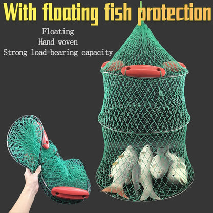 Three Drift Sea Protection Fishing Net Pocket Net Bag Quick Drying Folding Fish Cage Thickened Fish Basket Fishing Accessories