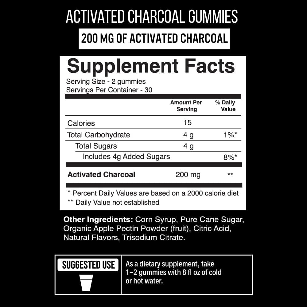 Activated Charcoal Gummies - Natural Coconut Shell Charcoal Gummy Supplements Fo