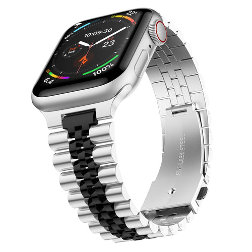 Stainless Steel Link Bracelet Band - The Perth in Silver and Black Large - Compatible with Apple Watch Size 42mm to 45mm-0