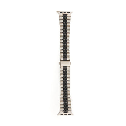 Stainless Steel Link Bracelet Band - The Perth in Silver and Black Large - Compatible with Apple Watch Size 42mm to 45mm-1