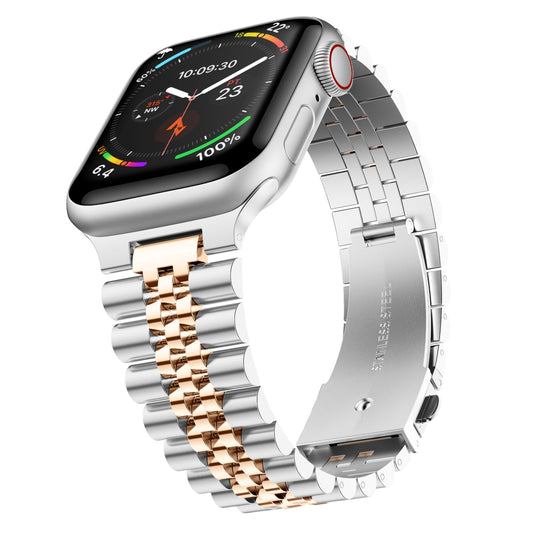 Stainless Steel Link Bracelet Band - The Perth in Silver and Rose Large - Compatible with Apple Watch Size 42mm to 45mm-0