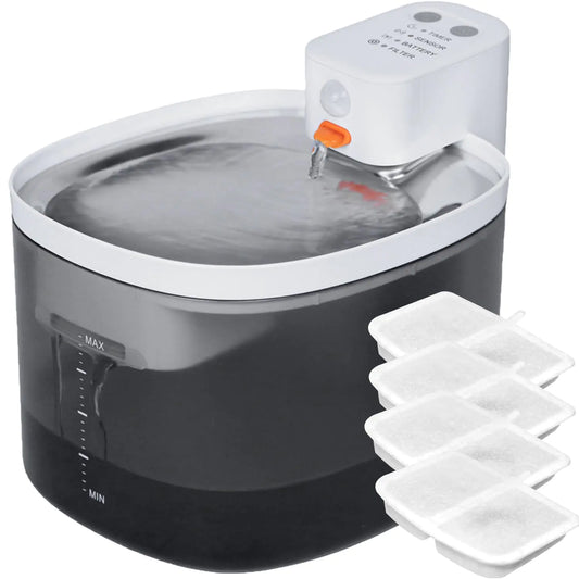 Wireless Cat Water Fountain 105oz/3L Pet Water Fountain - Quiet Dog Water Fountain with Water Level - Flowing Water to Provide Fresh Water- No Sputter Easy Cleaning (White E-3L)