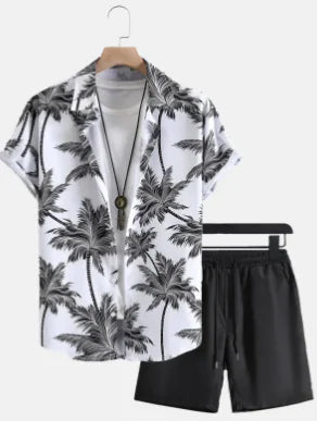 Men's 3D Print Beach Shirt & Shorts Set