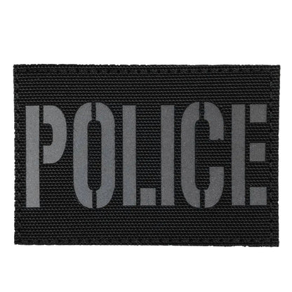 uuKen Police Patch Reflective Laser Cut Black 3"×2" with Hook and Loop for Hat Cap Vest Clothing Back Panel (RF BlackXS 3"×2")