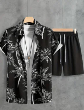 Men's 3D Print Beach Shirt & Shorts Set
