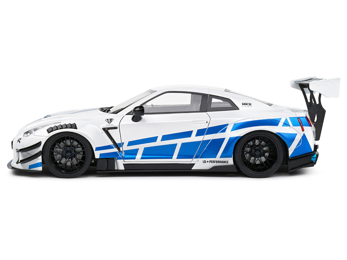 2024 Nissan GT-R (R35) RHD (Right Hand Drive) with Liberty Walk 2.0 Body Kit White Metallic with Blue Stripes "For Paul Tribute" 1/18 Diecast Model Car by Solido-2
