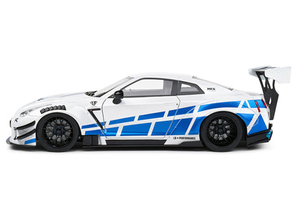 2024 Nissan GT-R (R35) RHD (Right Hand Drive) with Liberty Walk 2.0 Body Kit White Metallic with Blue Stripes "For Paul Tribute" 1/18 Diecast Model Car by Solido-2