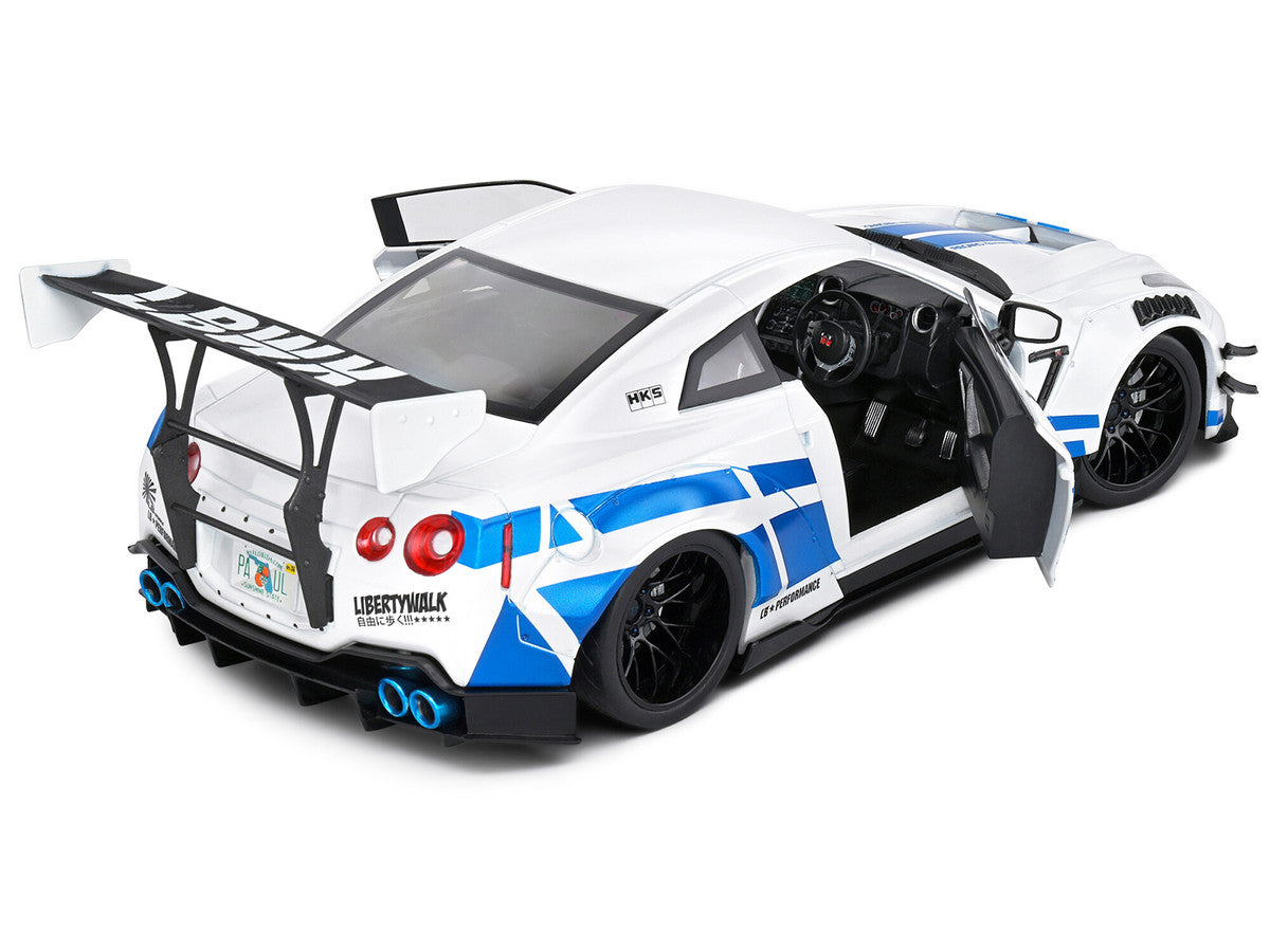 2024 Nissan GT-R (R35) RHD (Right Hand Drive) with Liberty Walk 2.0 Body Kit White Metallic with Blue Stripes "For Paul Tribute" 1/18 Diecast Model Car by Solido-3