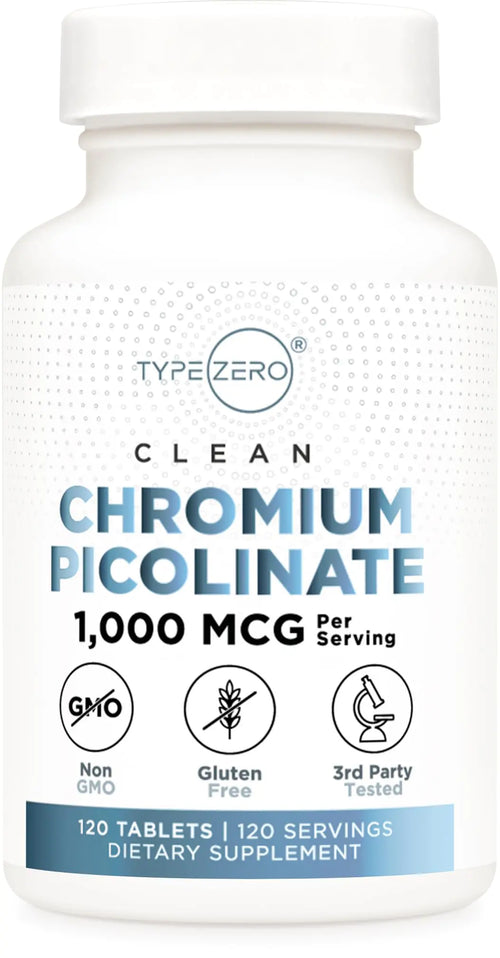 Type Zero Clean Chromium Picolinate Tablets (120 Servings 1000 MCG Per Serving) - Non-GMO Gluten Free