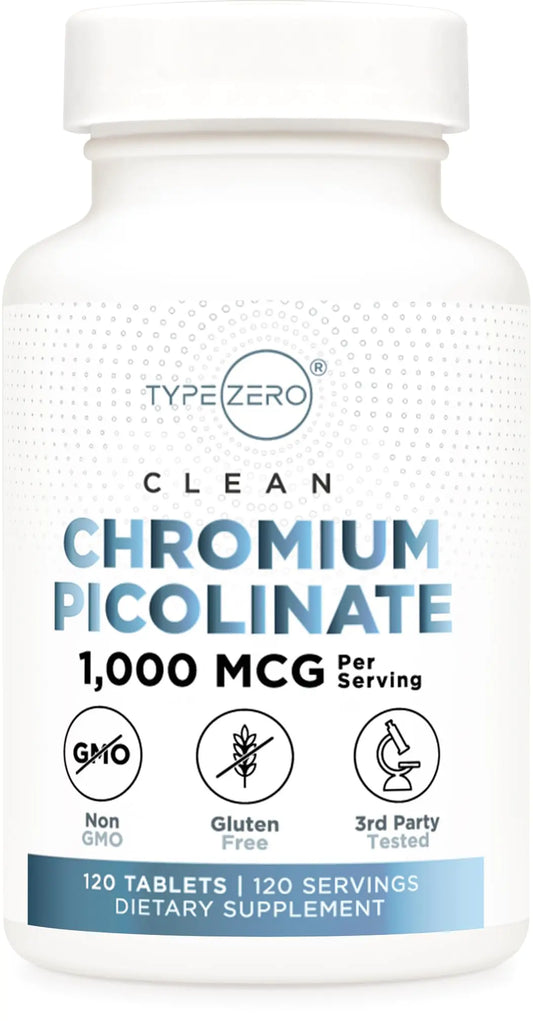 Type Zero Clean Chromium Picolinate Tablets (120 Servings 1000 MCG Per Serving) - Non-GMO Gluten Free