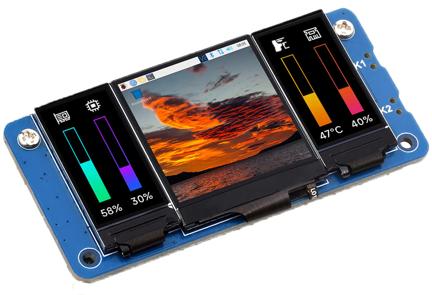 waveshare Triple LCD HAT for Raspberry Pi Onboard 1.3inch IPS LCD 240×240 Resolution Main Screen and Dual 0.96inch IPS 160×80 Resolution LCD Secondary Screens SPI Interface