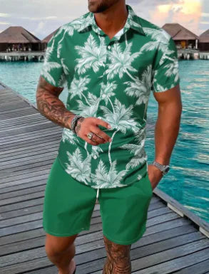 Men's 3D Print Beach Shirt & Shorts Set