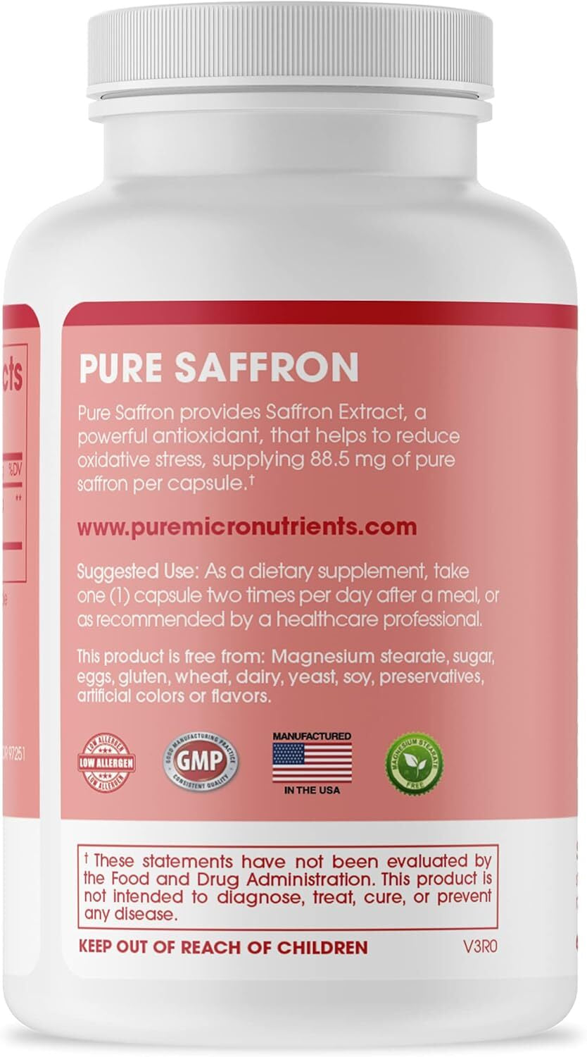 Saffron Supplements - 100% Pure Saffron Extract Capsules - Boost Energy & Mood,
