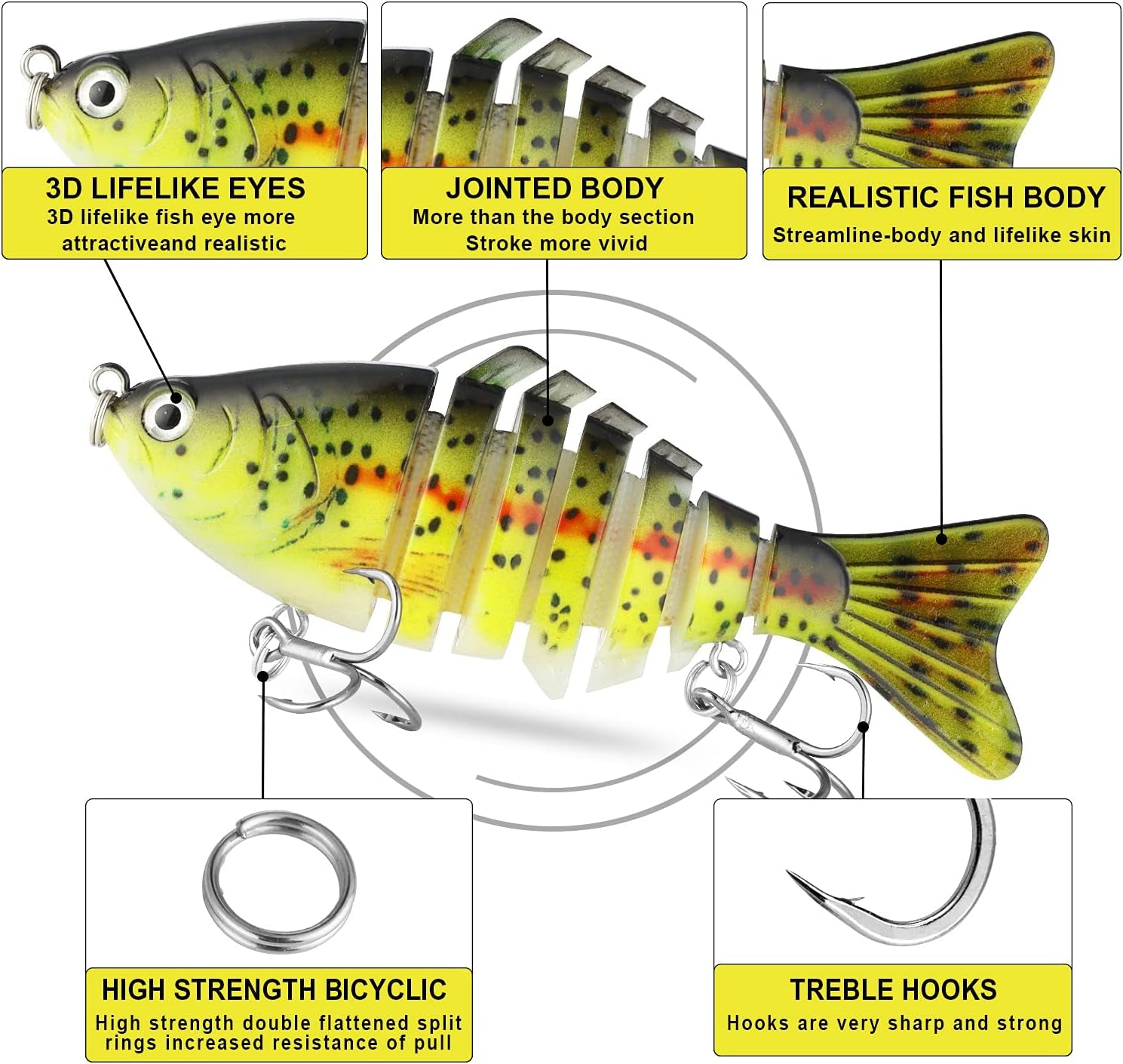3D Lifelike Fishing Lures for Bass Trout Perch Freshwater Fishing Lures Multi Jointed Swimbait Hard Bait Freshwater Fishing Gear Fishing Stuff Fishing Gifts for Men