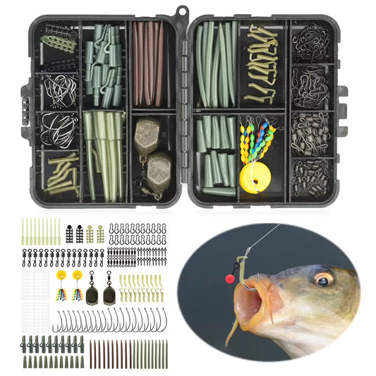 217Pcs Carp Fishing Kit Clip Quick Change Swivels Tail Sleeves Carp Fishing Terminal Fishing Accessories for Carp Fishing Rig