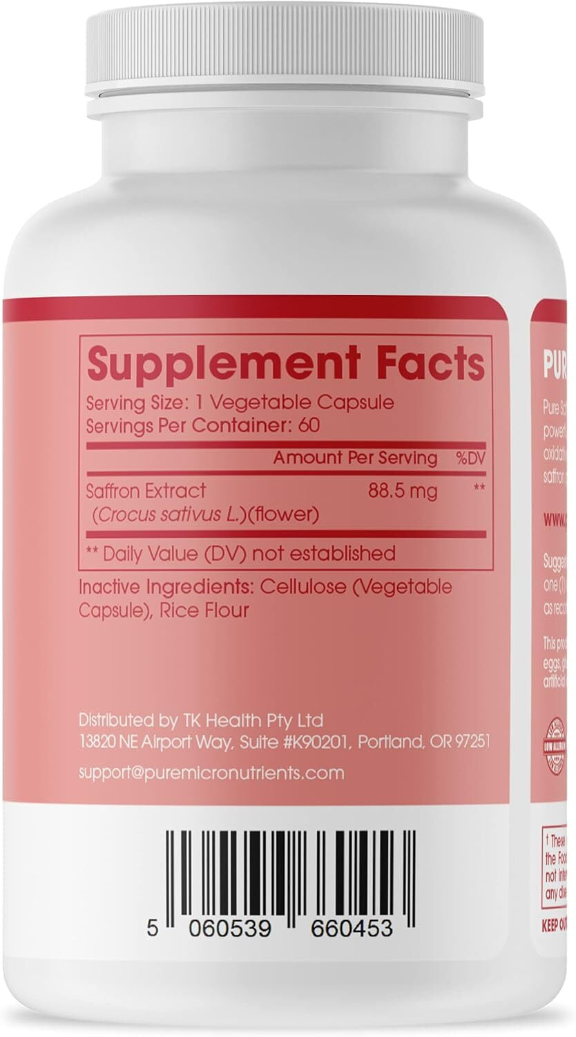 Saffron Supplements - 100% Pure Saffron Extract Capsules - Boost Energy & Mood,