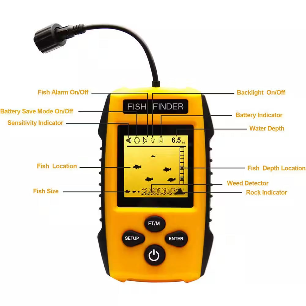 Handheld Fish Finder Portable Fishing Gear with Sonar Transducer and LCD Display