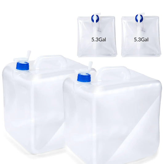 Vouchmind 2 Pack 5.3 Gallon BPA Free Collapsible Water Container with Spigot Collapsible Emergency Water Storage ContainersFoldable Portable Water Canteen Water Storage Carrier Jug for Outdoors