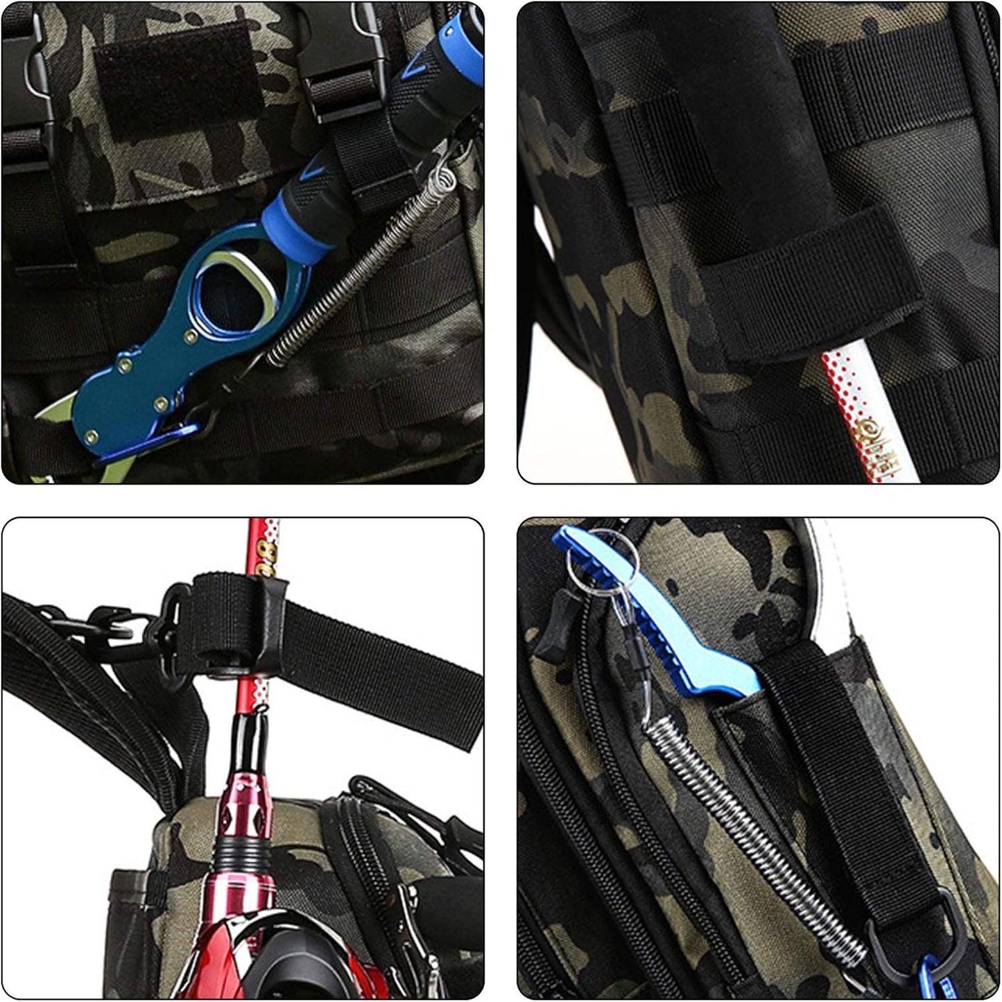 Fishing Tackle Backpack Storage Bag Outdoor Shoulder Backpack Waterproof Cross Body Sling Bag Fishing Gear Bag with Rod Holder (Green Camo + Tackle Box)