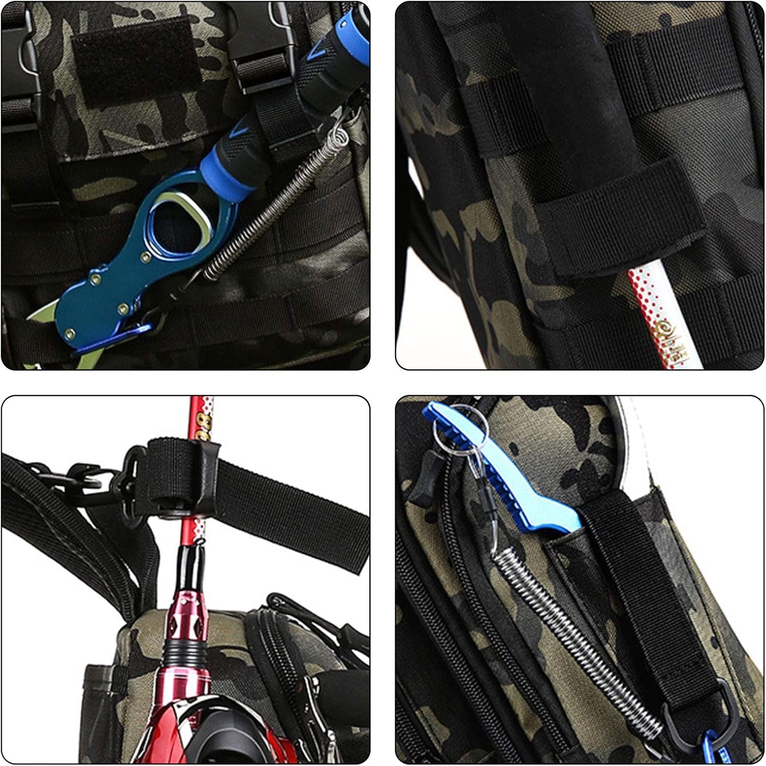 Fishing Tackle Backpack Storage Bag Outdoor Shoulder Backpack Waterproof Cross Body Sling Bag Fishing Gear Bag with Rod Holder (Green Camo + Tackle Box)