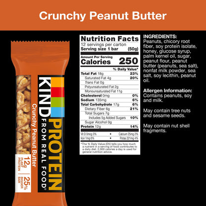 KIND Protein Bars Crunchy Peanut Butter 12 Count Gluten Free Plant Protein