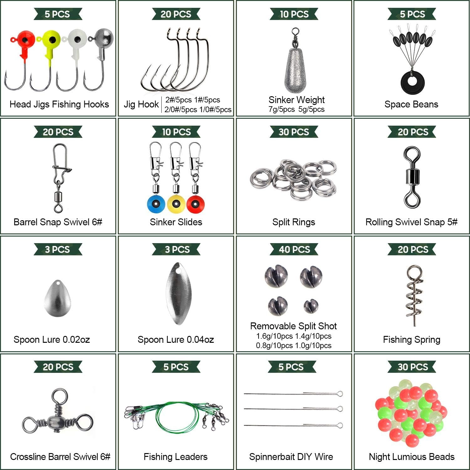 Fishing Accessories Equipment Kit Rig Set Including Sinker Bullet Weights,Fishing Swivels Snap,Sinker Slides,Jig Hook,Fishing Tackle Box for Bass Trout Freshwater Saltwater