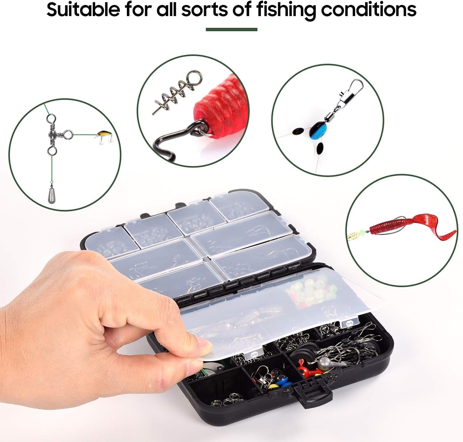 Fishing Accessories Equipment Kit Rig Set Including Sinker Bullet Weights,Fishing Swivels Snap,Sinker Slides,Jig Hook,Fishing Tackle Box for Bass Trout Freshwater Saltwater