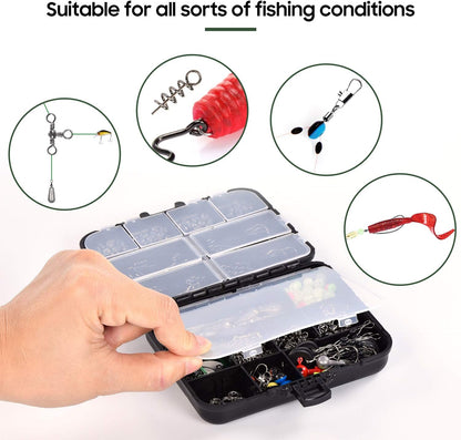 Fishing Accessories Equipment Kit Rig Set Including Sinker Bullet Weights,Fishing Swivels Snap,Sinker Slides,Jig Hook,Fishing Tackle Box for Bass Trout Freshwater Saltwater