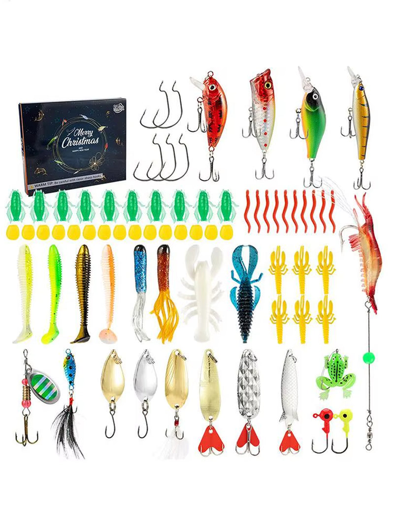 2025 Fishing Advent 24 Days of Christmas Countdown Calendar with Fishing Lures Portable Baits Tackle Gear for Men Adult Teen