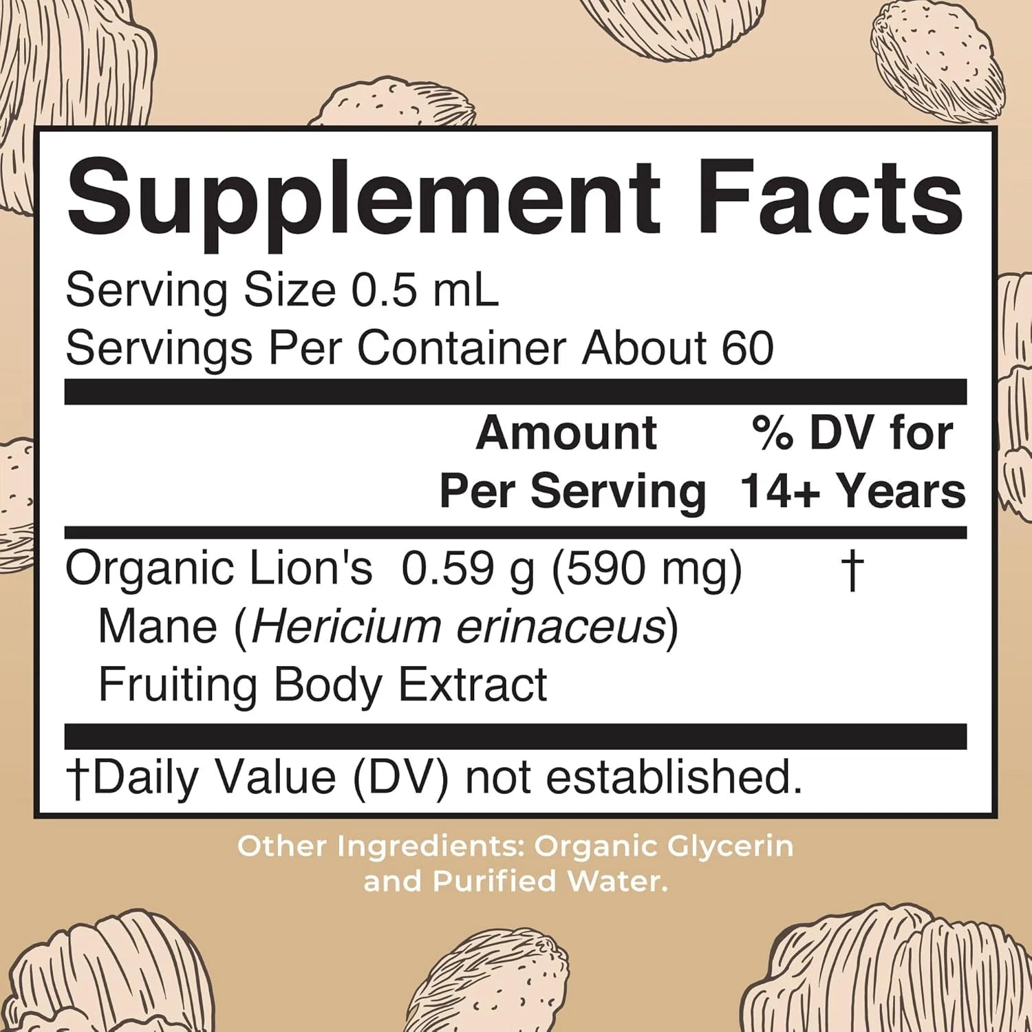 USDA Organic Lion’S Mane Mushroom Liquid Drops Nootropic Herbal Supplement Vegan, Non-Gmo 1 Fl Oz / 30 Ml