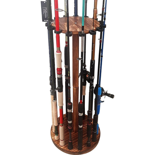 Fishing Rod Holders for Garage Wood Pole Rack Floor Stand Holds up to 15 Rods