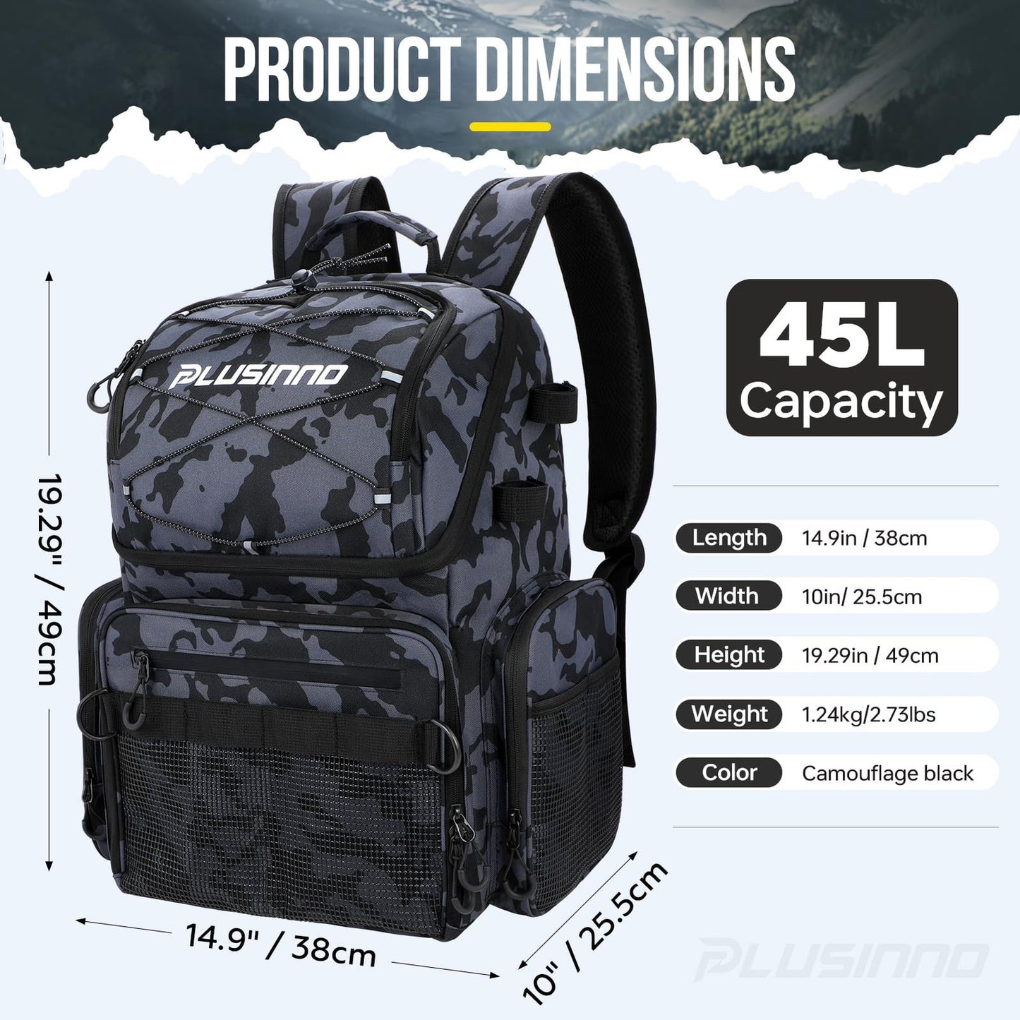 Fishing Backpack with Rod Holders & Cooler, 45L Large Water-Resistan