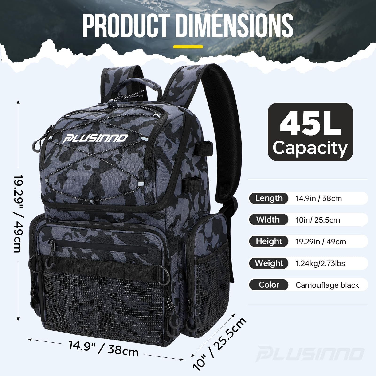 Fishing Backpack with Rod Holders & Cooler, 45L Large Water-Resistan