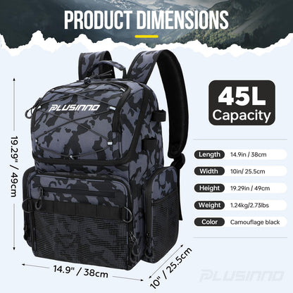 Fishing Backpack with Rod Holders & Cooler, 45L Large Water-Resistan