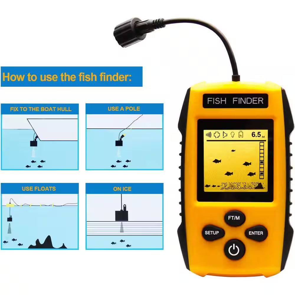 Handheld Fish Finder Portable Fishing Gear with Sonar Transducer and LCD Display