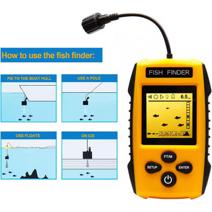 Handheld Fish Finder Portable Fishing Gear with Sonar Transducer and LCD Display