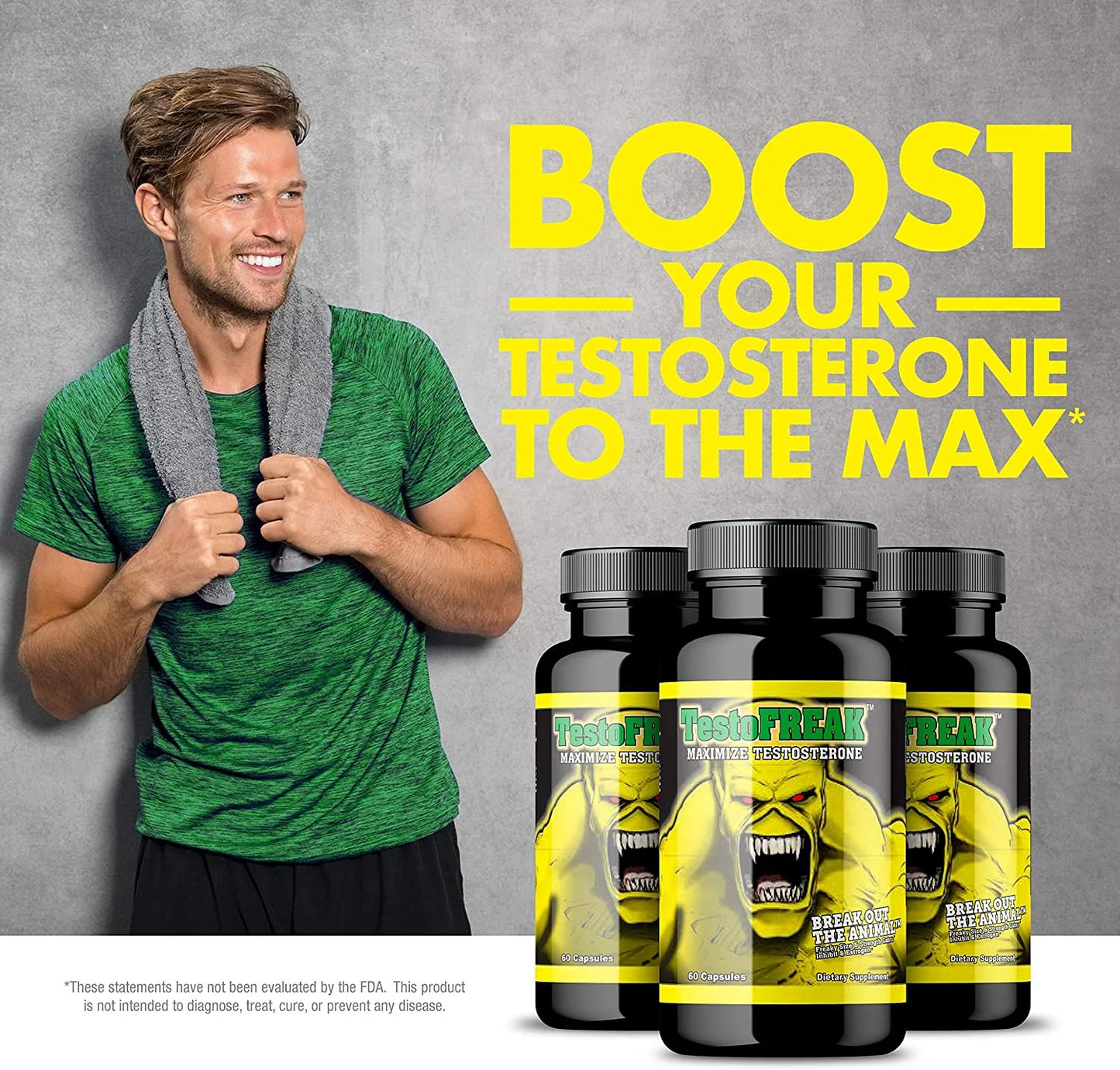 Testofreak 100% Natural Testosterone Booster for Size and Strength 60Ct Max 1410Mg per Serving by
