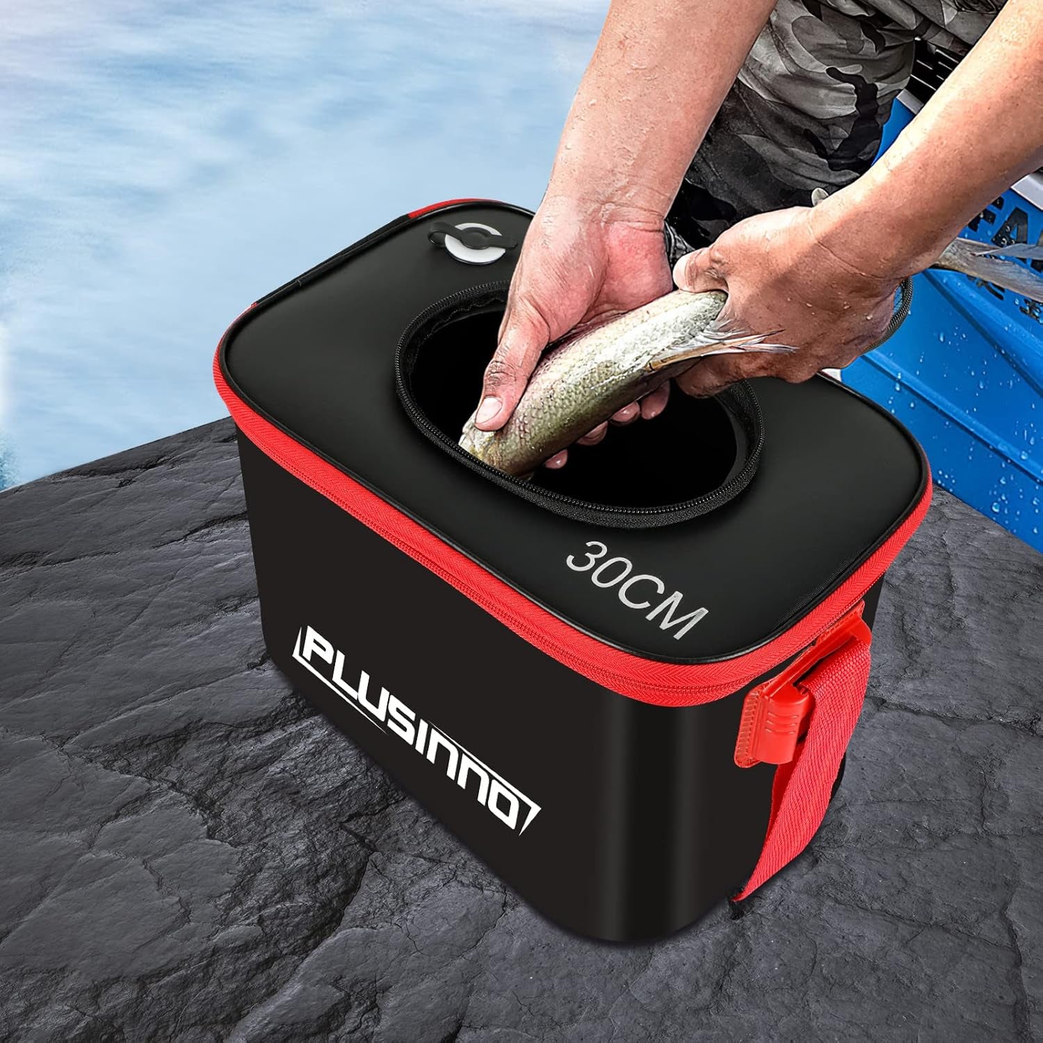 Fishing Bucket, Foldable Fishing Bait Bucket, Multifunctional Portable Folding Fishing Minnow Bucket Fish Live Bait Container, Outdoor Camping EVA Fishing Bag for Kids and Adult