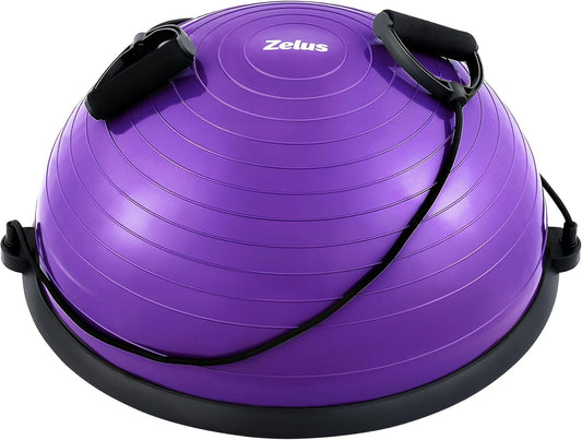 Balance Ball Trainer with Resistance Bands and Foot Pump, Inflatable Yoga Ball for Home Gym Workouts, 23 Inch Exercise Half Ball for Balance Training Core Strength Fitness More, 330Lb Cap