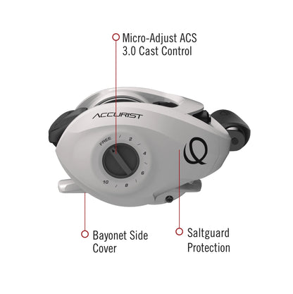 Accurist Baitcast Fishing Reel, Size 100 Reel, Left-Hand Retrieve, White