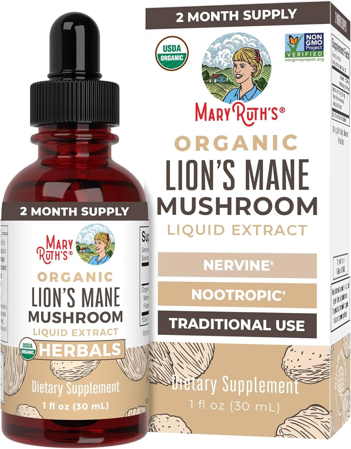 USDA Organic Lion’S Mane Mushroom Liquid Drops Nootropic Herbal Supplement Vegan, Non-Gmo 1 Fl Oz / 30 Ml