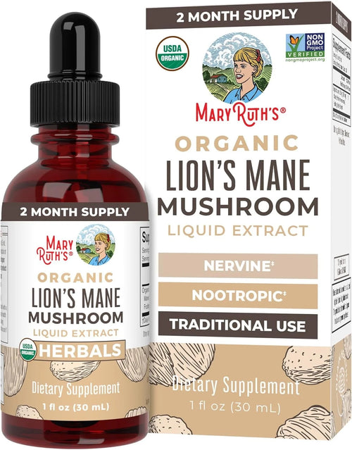 USDA Organic Lion’S Mane Mushroom Liquid Drops Nootropic Herbal Supplement Vegan, Non-Gmo 1 Fl Oz / 30 Ml