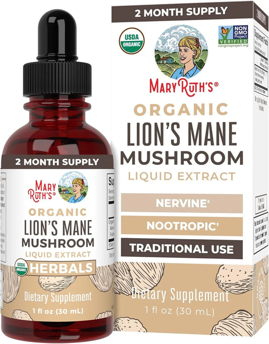 USDA Organic Lion’S Mane Mushroom Liquid Drops Nootropic Herbal Supplement Vegan, Non-Gmo 1 Fl Oz / 30 Ml