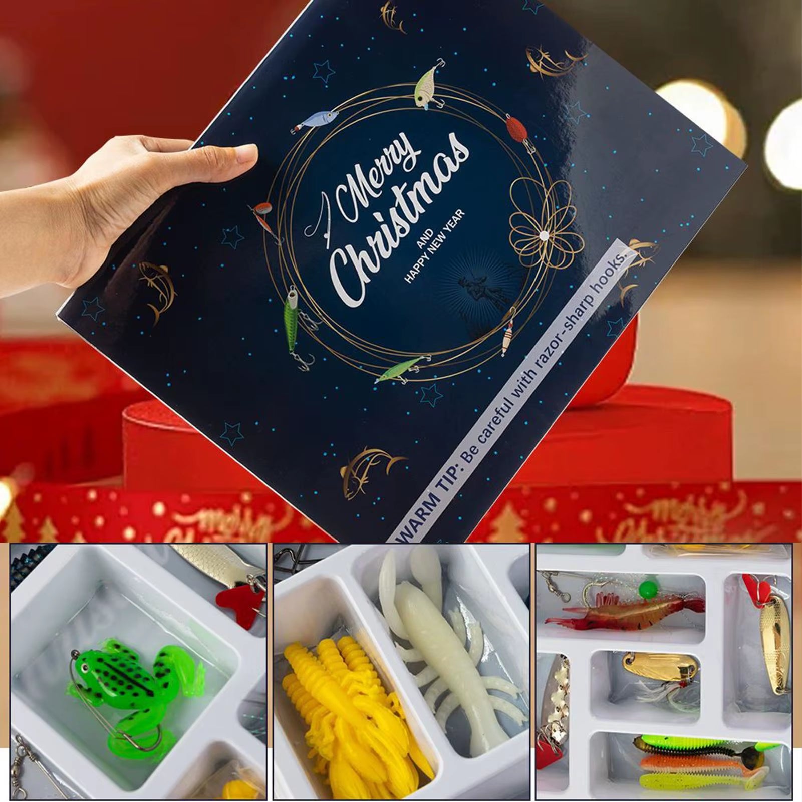 2025 Fishing Advent 24 Days of Christmas Countdown Calendar with Fishing Lures Portable Baits Tackle Gear for Men Adult Teen